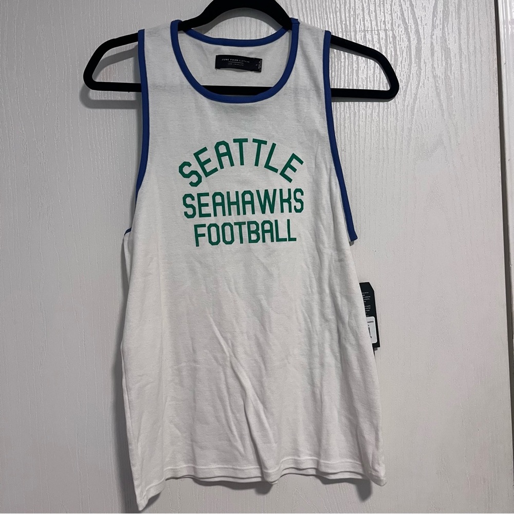 Seattle Seahawks NFL Football White Tank Top with Blue Trim